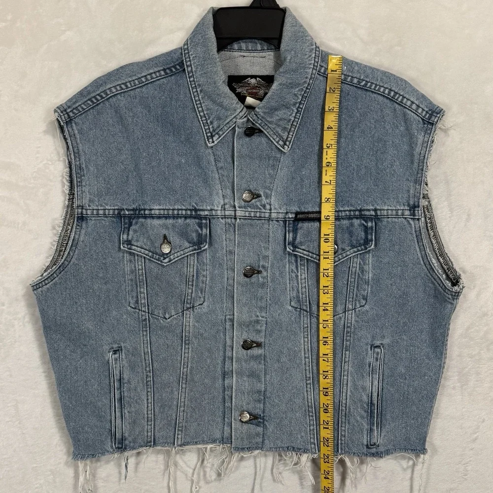 Y2K Harley Davidson Denim Vest‎ Size L Distressed Florida Logo Patch Grunge VTG - Picture 10 of 16